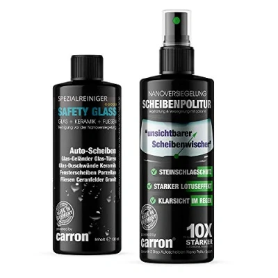 Abbildung von carron® Original KLARSICHT Frontscheibe Scheibenpolitur Nanoversiegelung 2 in 1 Profi Set Scheibenversiegelung wirkt als Regenabweiser wie unsichtbarer Scheibenwischer durch Abperleffekt Lotuseffekt