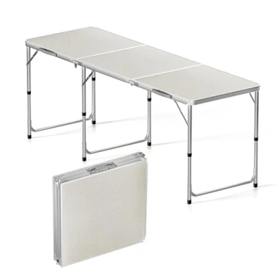 Abbildung von Toboli Campingtisch klappbar 180x60x70cm höhenverstellbar 54/61/70cm Klapptisch Aluminiumrahmen und Tischplatte aus MDF tragbarer Multifunktionstisch Buffettisch Camping Tisch Garten