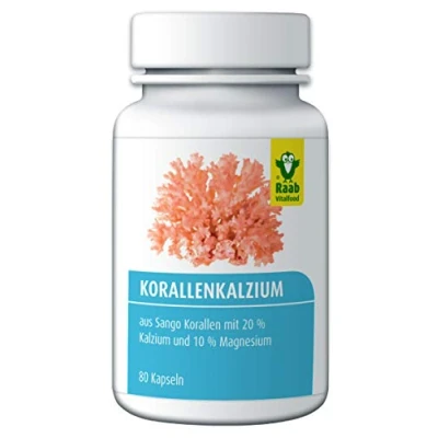 Abbildung von Raab Vitalfood Korallenkalzium Kapseln aus Sango Korallen, 80 Stück, hochdosiert, glutenfrei, natürliche Quelle mit 20% Calcium und 10% Magnesium, Kalzium, 1er Pack (48 g)
