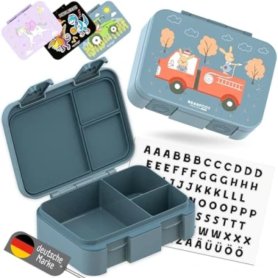Abbildung von BEARFOOT Lunchbox Brotdose mit Fächern, leicht &amp; auslaufsicher Feuerwehr, PP, ABS, Silikon, Kindergarten und Schule Mädchen Jungen, Vesperbox, Snackbox