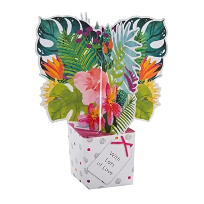 Abbildung von Hallmark Pop Up Muttertagskarte 3D Design mit tropischen Blumen
