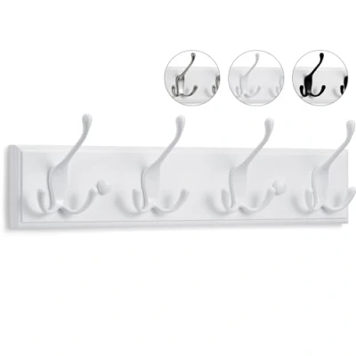Abbildung von LARHN Garderobenhaken Weiß Garderobenleiste mit 4 Haken 42 cm Kleiderhaken Wand Wandgarderobe für Flure, Garderoben, Schlafzimmer und Badezimmer