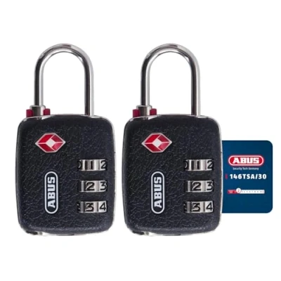 Abbildung von ABUS TSA Schloss 146TSA/30 Kofferschloss in Lederoptik mit 3 stelligem Zahlencode für Koffer, Taschen, Rucksäcke 2er Set