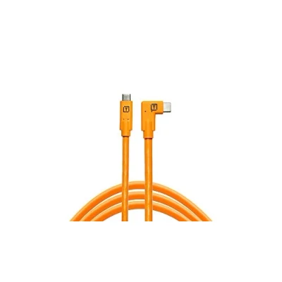 Abbildung von Tether Tools TetherPro USB C auf rechtwinkliges Kabel für Stromlieferung, schnelle Übertragung und Verbindung zwischen Kamera Computer hohe Sichtbarkeit orange 15 Fuß (4,6 m)