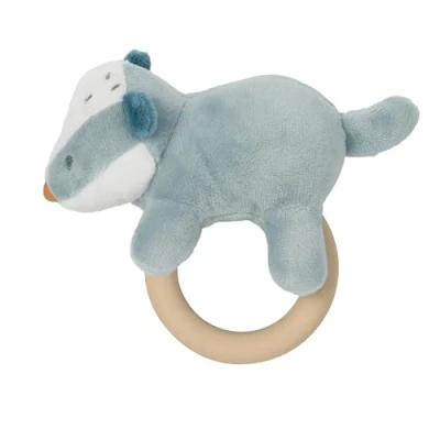 Abbildung von Nattou Kuscheltier Rassel aus Polyester mit Silikon Beißring, Dachs Felix, Ca. 11 cm, Felix und Leo, Hellblau