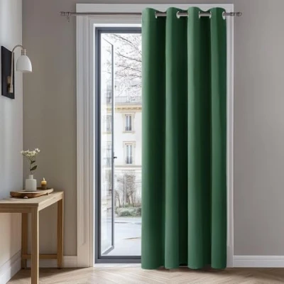 Abbildung von Deconovo Blickdichte Gardinen mit Ösen Verdunkelungsvorhänge Wohnzimmer Dicke Thermogardine Kälteschutz warm Hitzeschutz, 214x132 cm(HöhexBreite), Waldgrün, 1 Stück