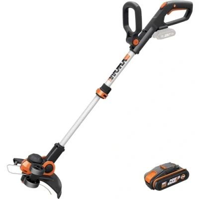 Abbildung von WORX Elektro Rasentrimmer WG163E.1 20V Akku ​​ Inkl. Li Ion Akku, 30 cm Arbeitsbreite Faden, Zusatzhandgriff, verstellbarer Kopf (90), teleskopierbar