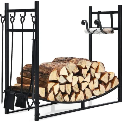 Abbildung von COSTWAY Kaminholzregal mit 4 tlg. Kaminbesteck Set
