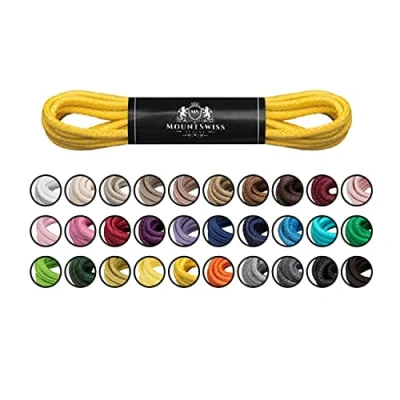 Abbildung von Mount Swiss Luxury Schuhbänder I Wasserabweisende und reißfeste Schnürsenkel rund ø 2 3 mm aus feiner Baumwolle/gewachst Farbe: Yellow, Länge: 60 cm