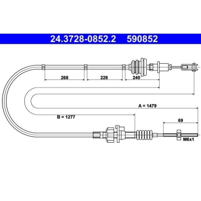 Abbildung von ATE 24.3728 0852.2 Kupplungsseil CITROËN: C1 I, PEUGEOT: 107 Schrägheck