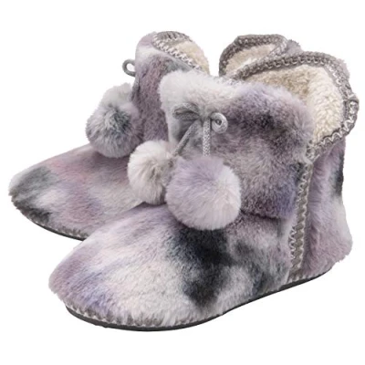 Abbildung von Dunlop Ladies/Womens Fluffy Pom Memory Foam Slipper Booties (7, Grau/Nerz)