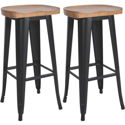 Abbildung von CLP 2er Set Barhocker Clara I Küchenhocker Mit Kiefernholz Sitz Hocker Stabilem Vierfuß Gestell Barstuhl Metallgestell, Farbe:schwarz