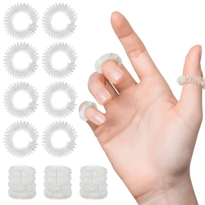 Abbildung von 20 Stück Akupressurringe Stachelige Sensorische Finger Massage Ring Fingermassagering, Geräuschlose Entspannende Massageringe für Fingerspitze der Erwachsene und Jugendliche (Silbern)