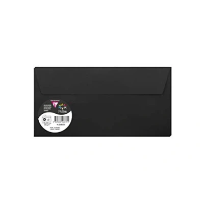 Abbildung von Clairefontaine 26835C Packung mit 5 Umschlägen Pollen, selbstklebend, Format DL 11x22 cm, Premium glattes Papier 120g, ideal für Ihre Einladungen und Korrespondenz, Schwarz, 1 Pack