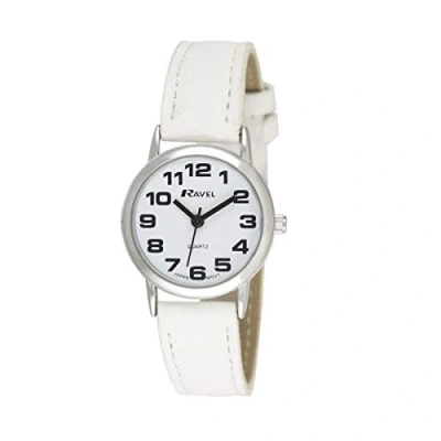 Abbildung von Ravel Damen (groß) Armbanduhr mit großen Ziffern Weiß/silbernes Ton/weißes Zifferblatt