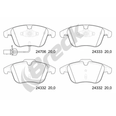 Abbildung von BRECK 24706 00 551 10 Bremsbelagsatz inkl. Verschleißwarnkontakt, mit integriertem Verschleißsensor AUDI: A4 B8 Avant, A5 Coupe, Limousine