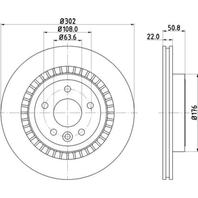 Abbildung von HELLA PRO High Carbon 8DD 355 129 151 Bremsscheibe 302 22 05/06 108 außenbelüftet beschichtet hochgekohlt ohne Radbefestigungsbolzen, Radnabe