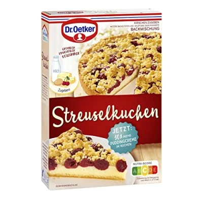 Abbildung von Dr. Oetker Streusel Kuchen, 8er Pack (8 x 512 g), Backmischung für Streuselkuchen mit Kirschen &amp; Puddingcreme, gelingsichere Zubereitung, vegetarisch