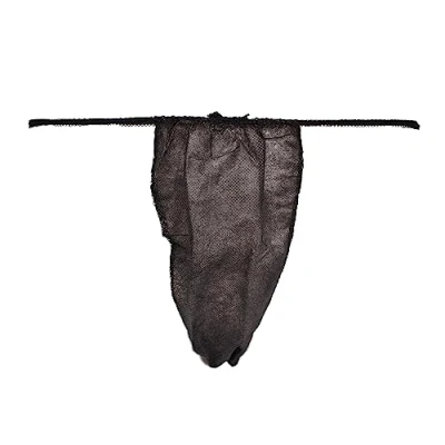 Abbildung von Einweg String Tanga Damen (50 Stück) aus Vliesstoff, schwarz, einzeln verpackt