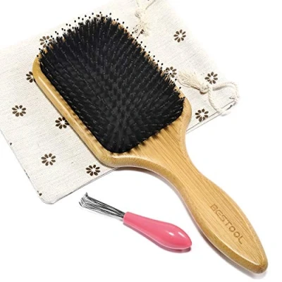 Abbildung von BESTOOL Haarbürste, Wildschweinborsten Haarbürste mit Nylonstiften, Professionelle Bambus Paddel Bürste zur Haarentwirrung und Detangling, Verbesserung der Haartextur (Paddel)