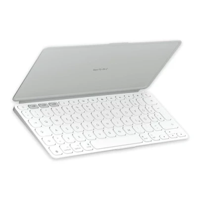 Abbildung von Logitech Keys To Go 2, mobile kabellose Tastatur für iPad mit integriertem Schutzcover, schlanke und kompakte, iPad, iPhone, Mac Apple TV, einfacher Gerätewechsel, DEU QWERTZ Layout Hellgrau
