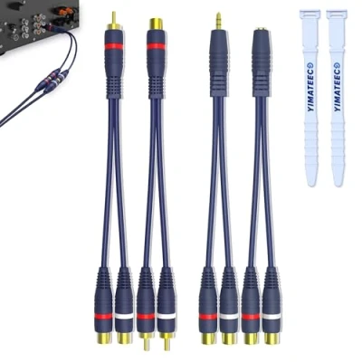 Abbildung von YIMATEECO Cinch Y Kabel Splitter RCA Adapter 15cm zu JACK AV Audiokabel Verteiler, 24K Vergoldeter Anschluss für Subwoofer, Verstärker, Lautsprecher Heimkino (R CA Kabels,4Stü)