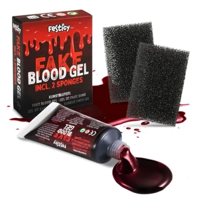 Abbildung von Festicy Kunstblut Gel 20g in Tube mit 2 Schwämmen I Halloween Schminke Set für Erwachsene und TeenragerI Perfekt 2024 Fake Blood, Auswaschbar, Dickflüssig, Realistisch