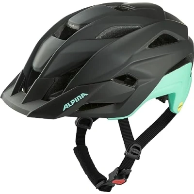 Abbildung von ALPINA STAN MIPS Leichter, Sicherer &amp; Optimal Belüfteter All Mountain Fahrradhelm Mit Fliegennetz Für Erwachsene, black turqouise matt, 51 55 cm