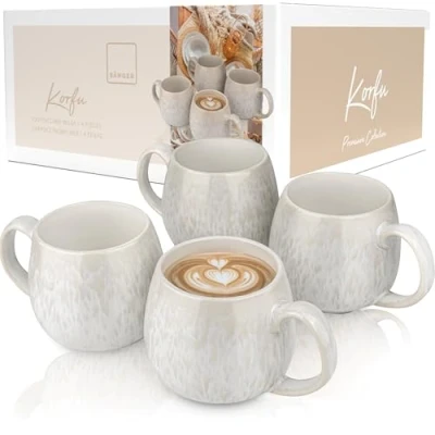 Abbildung von SÄNGER Becher Korfu Kaffeebecher Set (4 teilig), Steingut, Creme Farben mit Sandiger Maserung, Handmade, Premium Collection