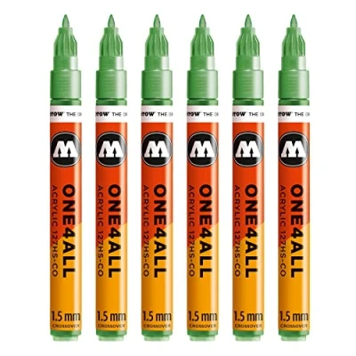 Abbildung von Molotow One4All 127HS CO Acryl Marker (1,5 mm Strichstärke, hochdeckend und permanent, UV beständig, für fast alle Untergründe) 6 Stück Farbe 226 metallic grün
