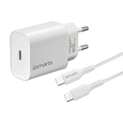 Abbildung von 4smarts Schnelllade Set 20W mit 1.5m USB C zu Kabel Smartphone Ladegerät (150 cm für iPhone 15 iPad Pro, Schnellladegerät Ladekabel PD Schnelllader)