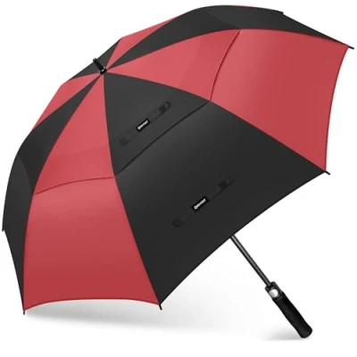 Abbildung von KEYHOT Regenschirm groß XXL Automatik öffnen, Golfschirm Sturmfest Double Canopy Stabiler Für 4 Personen Männer Frauen（Schwarz/Rot）