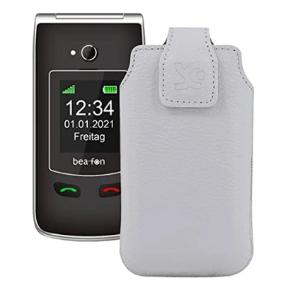 Abbildung von Suncase Original Tasche kompatibel mit Beafon SL645 Plus Hülle Leder Etui Handytasche Ledertasche Schutzhülle Case in weiss