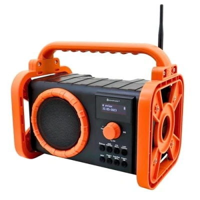 Abbildung von Soundmaster DAB80OR Baustellenradio DAB+ Bluetooth Akku IP44 spritzwassergeschützt (DAB+, MW, PLL UKW, FM, 5 W, Baustellenradio, ABS Gehäuse, Spritzwasserschutz, LED Lampe, Akku)