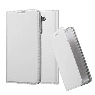 Abbildung von Cadorabo Hülle kompatibel mit LG Stylus 2 aus Premium Kunst Leder Flip Klappbare Stoßfeste Magnetische [Standfunktion] [Kartenfächern] Cover für Tasche in Silber