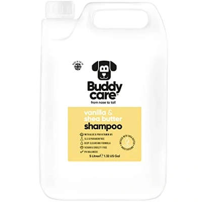 Abbildung von Vanille &amp; Sheabutter Hundeshampoo von Buddycare Feuchtigkeitsspendendes Shampoo für Hunde Frisch duftend Mit Aloe Vera und Pro Vitamin B5 (5L)