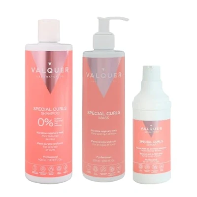 Abbildung von Valquer Profesional, Set Methode Curclée Shampoo 400 ml + Maske 290 Serum 300 speziell für Locken, lockiges Haar, ohne Sulfate, Salz. Bis zu 96% natürlichen Ursprungs