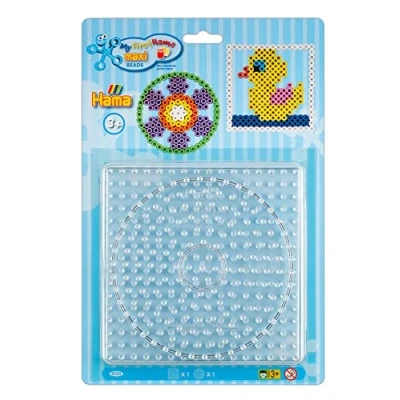 Abbildung von Hama Perlen 8104 Stiftplatten 2er Set für Maxi Bügelperlen mit Durchmesser 10 mm, Motive Quadrat und Kreis in transparent, kreativer Bastelspaß Kinder Jugendliche