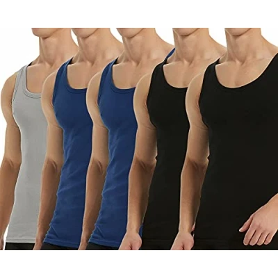 Abbildung von Falechay Unterhemd Herren Tank Top 5er Pack Baumwolle Feinripp ärmellos Trägershirt Achselshirts Männer Schwarz Blau Grau 5XL