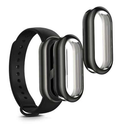 Abbildung von kwmobile 2X Schutzhülle kompatibel mit Xiaomi Mi Band 8 Hülle Fullbody Cover Set aus Silikon Schwarz