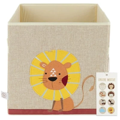 Abbildung von Bieco Spielzeugtruhe Aufbewahrungsbox Kinder Löwen Motiv ca. 36L faltbar Süße Spielzeug Kiste für Kallax Regal 33x33x33 Boxen Aufbewahrung Storage Box