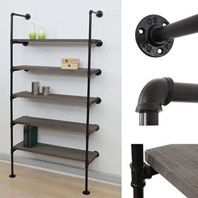 Abbildung von Standregal HWC C45, Wohnregal Bücherregal Ablageregal, Industriedesign Holz Metall, 165x80x28cm grau braun