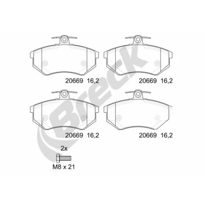 Abbildung von BRECK 20669 00 701 Bremsbelagsatz für Verschleißwarnanzeiger vorbereitet VOLKSWAGEN: GOLF 3, 2, Passat B3/B4 Variant, AUDI: 80 B4 Limousine