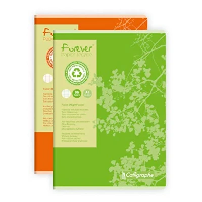 Abbildung von Clairefontaine 17123C Packung mit 10 Heften Forever Calligraphe DIN A4 21x29,7 cm, 48 Blatt, französische Lineatur, Recycling Papier 70g, sortierte Farben, 1 Pack