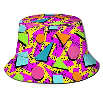 Abbildung von Fischerhut modischer Sommerhut, faltbar, Outdoor Anglerhut, Unisex, Vintage 80er Jahre Memphis, Einheitsgr��e