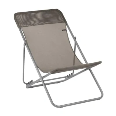 Abbildung von Lafuma Mobilier Mehrpositions Liegestuhl Maxi TRANSAT Widerstandsfähiges Batyline® Gewebe Faltbarer für Terrasse und Garten 4 Positionen, Höchster Komfort, Frankreich Braun