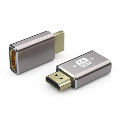 Abbildung von VMOJO 8K HDMI Stecker auf Buchse Adapter, 48 Gbit/s Verlängerungsadapter, abwärtskompatibel mit 2.1 Version, unterstützt 8K@60Hz/4K@120Hz HDR, für HDTV, TV Stick, DVD Player, PS4 (2 Stück)