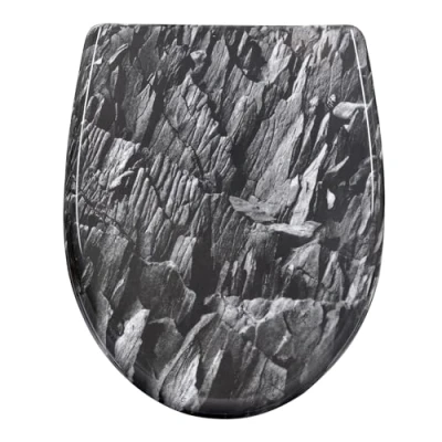 Abbildung von WOLTU Toilettendeckel, WC Sitz mit Absenkautomatik, Klodeckel Klobrille Quick Release Funktion, O Form Toilettensitz Motiv, Montage von oben unten, 175 kg belastbar