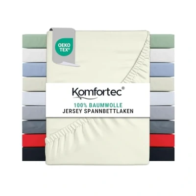 Abbildung von Spannbettlaken Jersey Spannbettuch, 90x200, 140x200, 160x200, 180x200 oder 200x200 cm, Komfortec, 100% Baumwolle (135 g/m), Gummizug: Rundum, (1 Stück), OEKO TEX® Standard 100 Zertifisiert, für Matratzen bis 25 cm Höhe