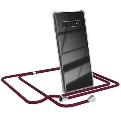 Abbildung von EAZY CASE Handykette kompatibel mit Samsung Galaxy S10 Plus Handyhülle Umhängeband, Handykordel Schutzhülle, Silikonhülle, Hülle Band, Stylische Kette für Smartphone, Burgunder Rot